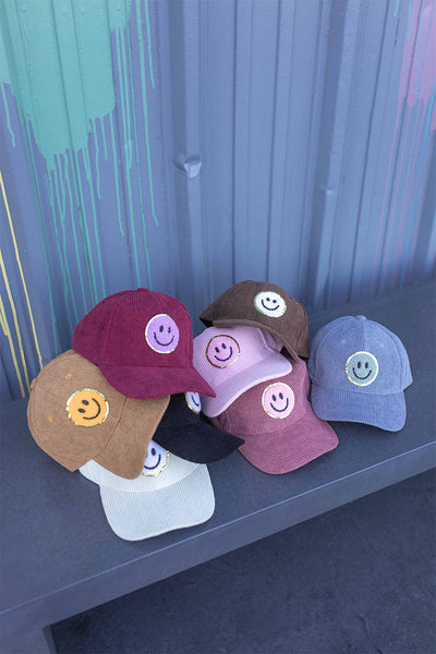 Glitter Smiley Face Baseball Cap Hat <p>CAP-SMILEY 💲5.95/unit</p>